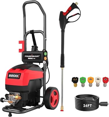PowerSmart Electric Pressure Washer 2200 PSI 1.8 GPM 13Amp1600W Motor with with 35FT Power Cord & 27FT Hose, Soap Tank,Spray Gun