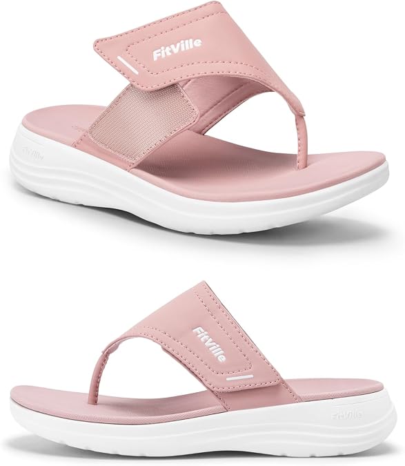 FitVille Wide Flip Flops for Women with Arch Support Wide Width Flip Flops for Women Beach Non Slip