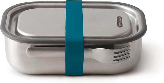 Black+Blum Stainless Steel Lunch Box | Leak Proof 3-in-1 Multi-Functional Plastic Free Vacuum Valve Bento Box with Compartment Divider and Accessories, Ocean