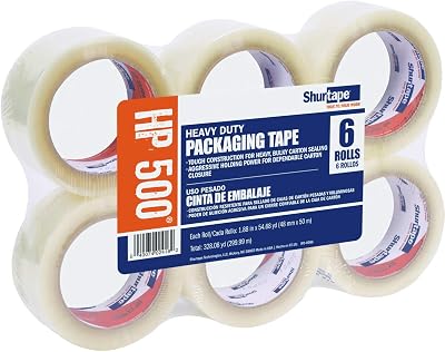 Shurtape HP500 Heavy Duty Grade Hot Melt Packing Tape Rolls, 1.88 Inch by 54.6 Yards, 6 Pack, Clear, 48mm x 50m