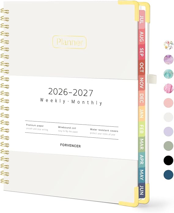 Forvencer Academic Planner 2026-2027, Calendar Jul 2026-Jun 2027, 6" x 8" | Hardcover Weekly & Monthly Planner, Daily Agenda Book with Tabs, College School Organizer for Student Teacher, Beige