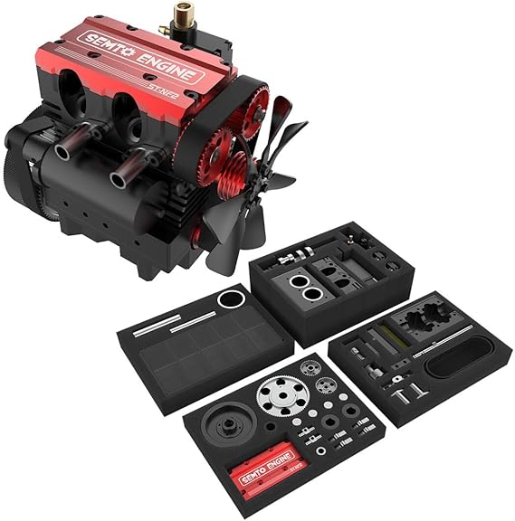 SEMTO Engine ST-NF2 7.0cc Mini Double-Cylinder Four-Stroke Nitro Engine Model Kit DIY Assembly, Handmade Desktop Engine, Collectible Gift (Engine Only, No Starter Kit)