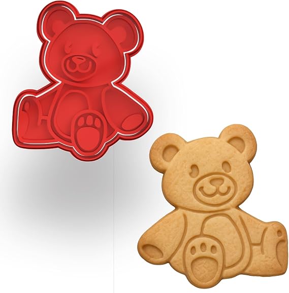 Adorable Teddy Bear Cookie Cutter & Stamp Set - 4" Tall (Random Color)