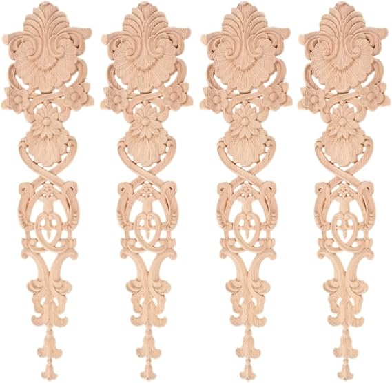 4Pcs Long Wood Applique Carved Wood Onlays for Furniture 15.75"x3.94"