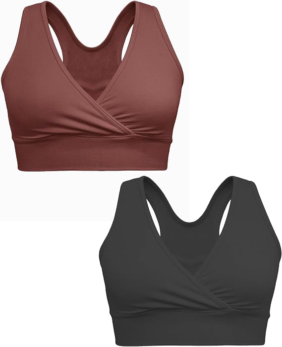 Kindred Bravely 2-Pack French Terry Racerback Nursing Sleep Bra Bundle (Black & Redwood, Small)