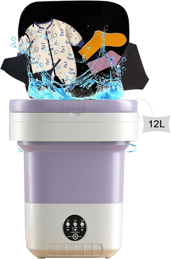 Portable Washing Machine 12L Mini Washing Machine with Spin Dryer Portable Small Washing Machines with 3 Cleaning Modes, Collapsible Underwear-Washing Machines for Baby Clothes, Dorm, Camping, Travel