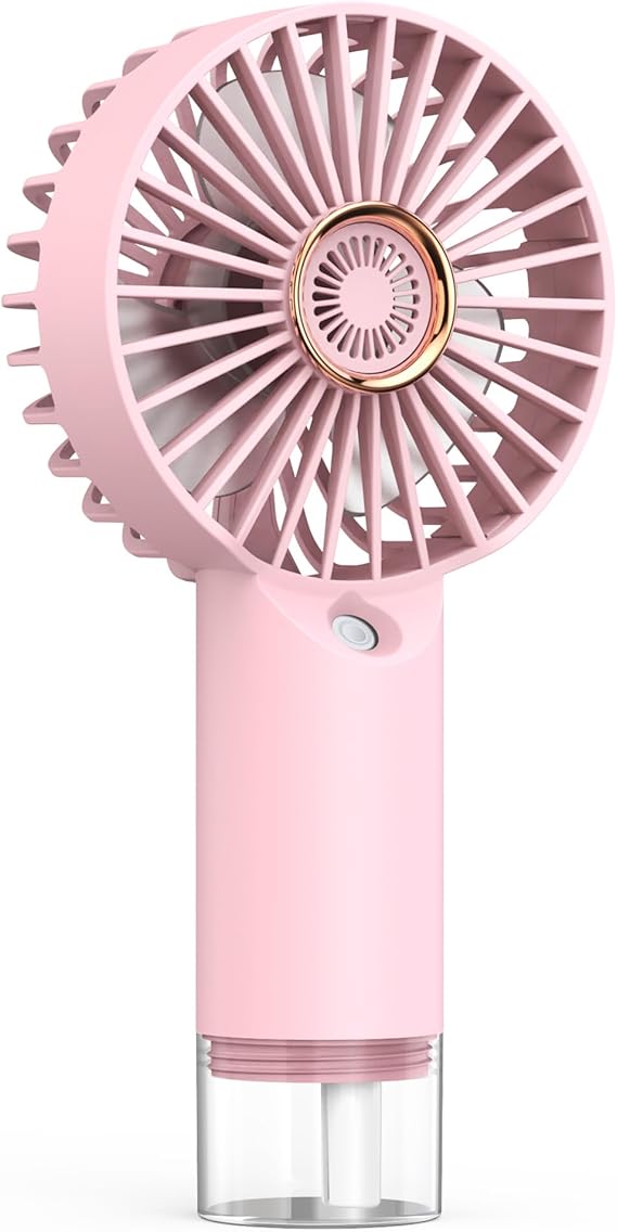 Mini Handheld Misting Fan, Small and Powerful, 3 Speed Portable Fan Lightweight USB-C Rechargeable Spray Water Mist for Makeup Stylish Girl Women Travel Indoor Outdoor Pink (Pink)