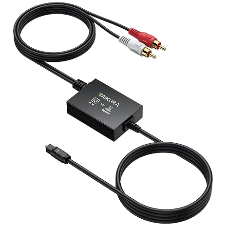 Analog to Digital Audio Converter Plug and Play RCA to Optical ADC Converter, 48KHz PCM Output, with 1.1 M RCA and 1 M Optical One-Piece Cable for