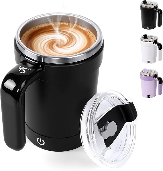 Self Stirring Coffee Mug, 2026 New Automatic Magnetic Stirring Coffee Mug with Temperature Display,Detachable Base Self-Stirring Mug, Smart Mixing Cup for Coffee, Chocolate, Milk, Tea(Black) (Black)