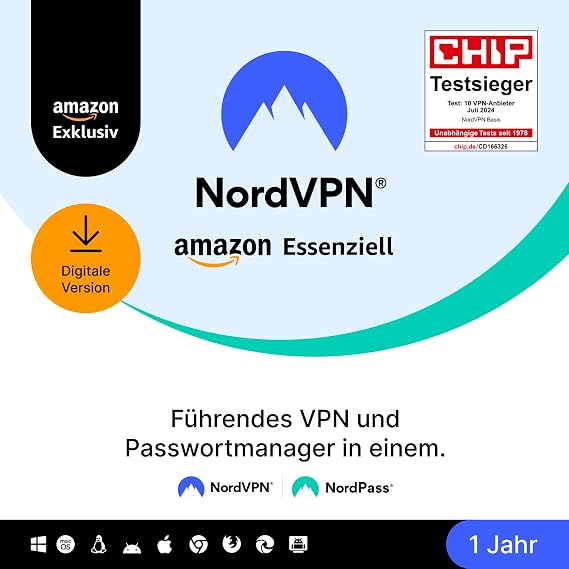 NordVPN Amazon Essential 10 devices 1 year VPN & password manager digital code