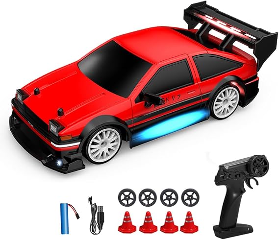 GoolRC RC Drift Car, 1:24 Scale Remote Control Car, 4WD 20KM/H High Speed RC Racing Cars, 2.4GHz Electric Sport Toy RC Cars with LED Lights, Drifting and Racing Tires for Teens (Red)