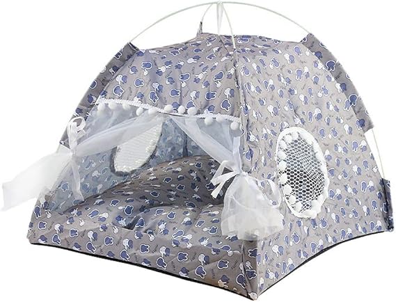 Cat Tent Cat Princess Indoor Cotton and Linen Tent House Detachable Cute Flower Cave Cat Nest Bed Portable Cat and Dog Tent (M,Grey)