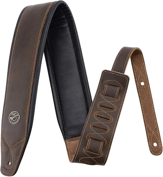 BestSounds Guitar Strap Leather 3 Inch Wide Full Grain Padded Soft Leather Strap for Acoustic, Electric and Bass Guitars