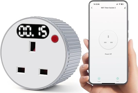 Jadeshay Smart WiFi Timer Plug Socket 15 Minutes to 24 Hours Timer Switch LED Display Digital Countdown Socket 13A 3120W,Remote Control via Tuya APP