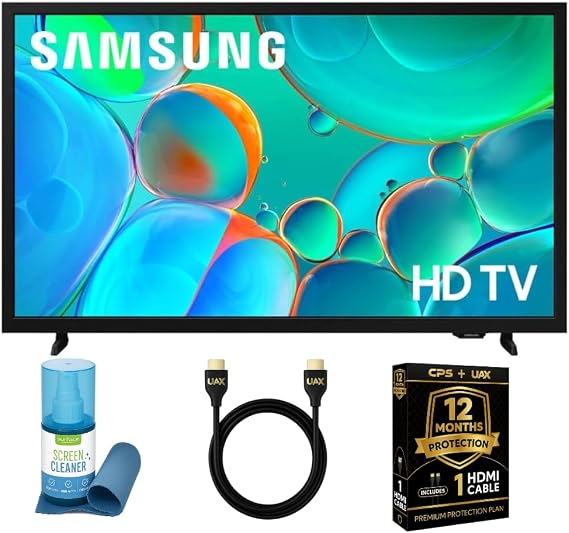 Samsung 32-Inch Smart LED TV Bundle - HD 720p, HDR, Bluetooth, w/ 12 Month CPS Protection, AUX HDMI Cable, and Screen Cleaning with Microfiber Cloth.