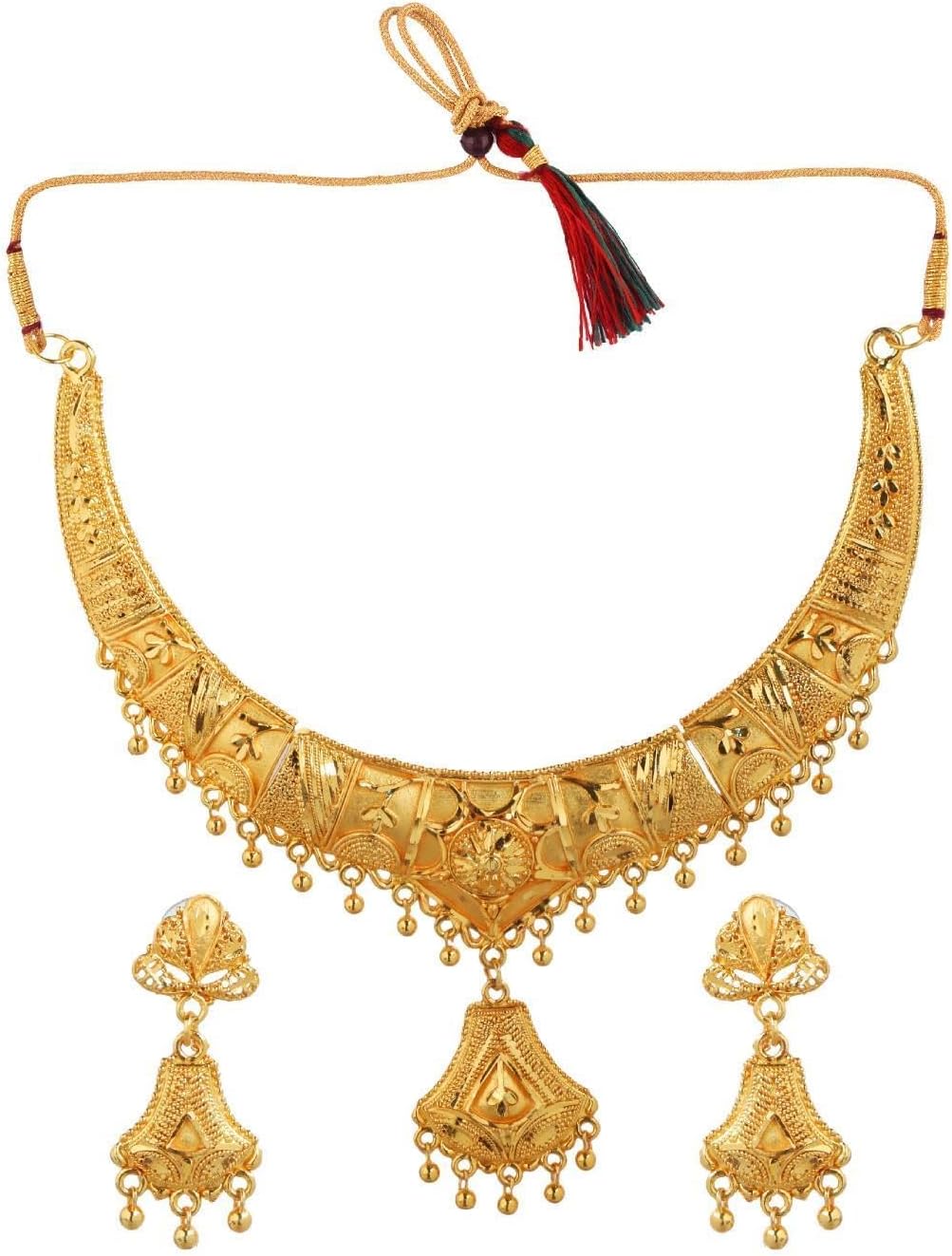 Efulgenz Gold Tone Indian Jewelry Sets for Women Dubai Style Necklace Set Indian Gold Tone Floral Collar Choker Necklace Dangle Earrings Indian Bridal Jewelry for Wedding Fashion Jewelry