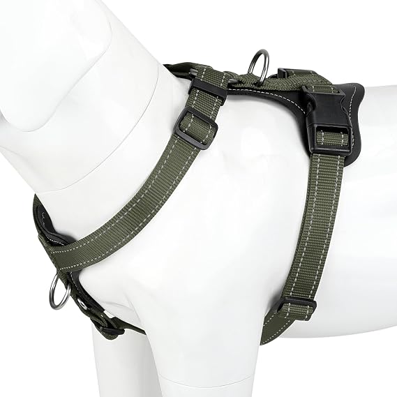 Plutus Pet No Pull Dog Harness with Leather Accents, Adjustable Reflective | Heavy Duty Nylon Pet Vest, for Training and Hiking, Front Clip, Easy Walk for Small Medium Large Dogs, Ranger Green, L
