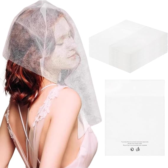 50PCS Disposable Non-Woven Try-On Head Covers, Breathable Makeup Protector Hoods, Soft Face Mask for Clothing Protection, Dressing Room, Bridal and Beauty Salon Use