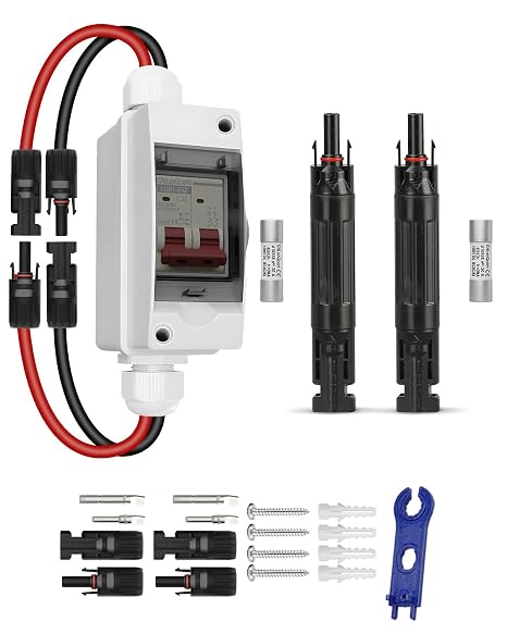 Solar Disconnect Switch 32 Amp 500V DC Miniature Circuit Breaker with PV Connector and 30A Fuse for Outdoor PV Stystem