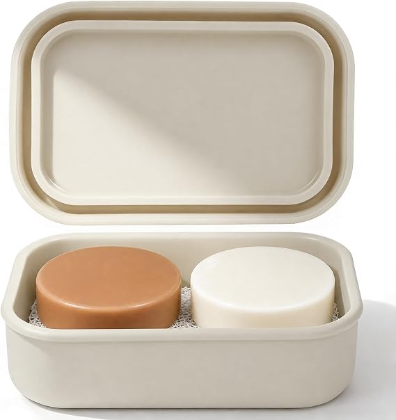 AIMAIAIMAI Travel Soap Case, Silicone Shampoo Bar Holder with Drain Pad