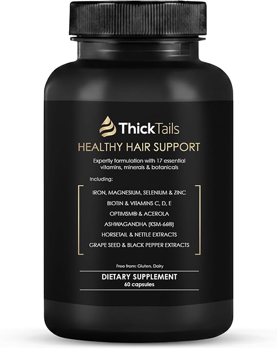 ThickTails Hair Growth Vitamins for Women – Biotin, Collagen, Zinc & Iron – Hair, Skin & Nails Supplement – 60 Capsules