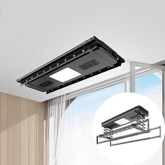 Electric Ceiling Clothes Drying Rack, Telescopic Hanger with Remote Control, Automatic Airer for Indoor Balcony, Ultra Thin Design