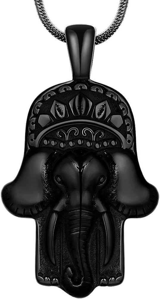 Hamsa Hand Necklace Mens 316L Stainless Steel Hand of Fatima Pendant 18k GoldBlack Gun Plated Path of Symbols Lucky Amulet Jewelry