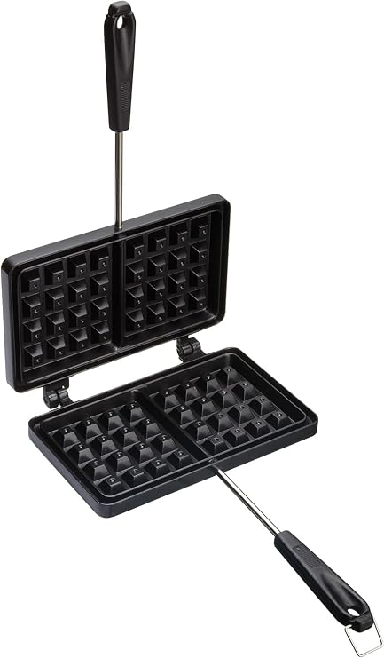 KitchenCraft Stovetop Waffle Maker, Non-Stick Traditional Waffle Iron with Heat-Resistant Handle, Cast Metal Cookware for Golden Waffles, 22 x 13cm, PFAS-Free