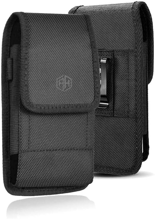 AH Military Grade Cell Phone Carrier Holster Men Belt Holder, Compatible With iPhone 12 Mini SE 5 5S 5C Samsung J1 J3 LG K7 K10 & More, Fits Defender/Thick Heavy Duty Case
