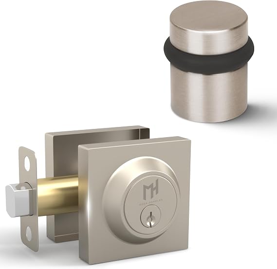 MEGA HANDLES ROBELL Collection - Reversible Deadbolt + Door Stopper 1.5IN (Satin Nickel)