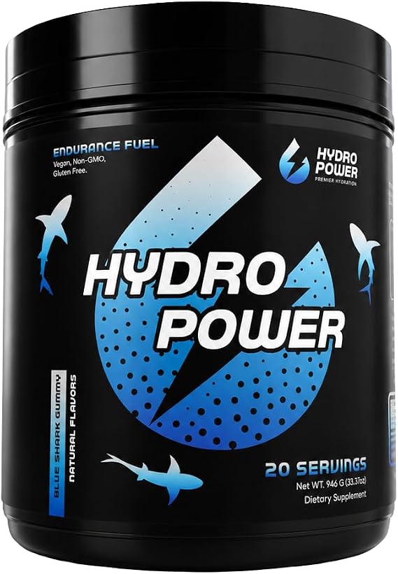 Hydro Power Endurance Fuel - Carb & Electrolyte Drink Mix for Motocross & Cycling, Fights Arm Pump & Cramps, 40g Fast Carbs + Electrolytes, Vegan, Non-GMO, Gluten Free, Blue Gummy Shark, 20 Servings