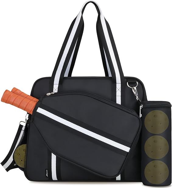 Pickleball Tote Bag for Women Men with Racket Cover Pocket External Ball Bag and Adjustable Shoulder Strap Fence Hook