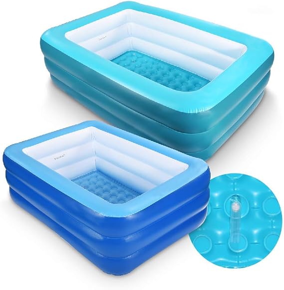Inflatable Pools, Kiddie Pools, Inflatable Family Swim Play Center Pool with Soft Floor, 82" & 59" inches Durable Swimming Pool, Summer Water Fun for Garden or Backyard or Indoor (82Green&59Blue)