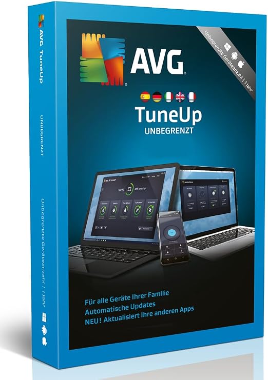 AVG TuneUp 2026 Unbegrenzte Geräteanzahl 1 Jahr Junk-Dateien entfernen und das System beschleunige - für Windows macOS und Android
