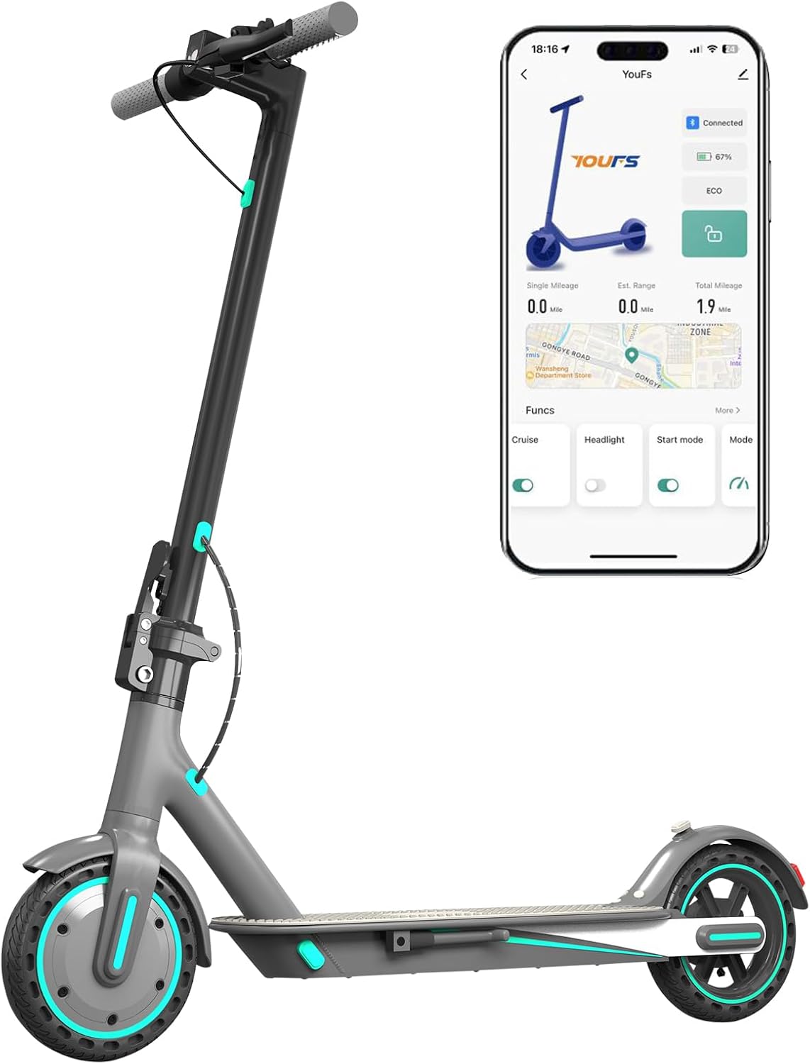 Electric Scooter for Adults & Teens, 350W500W Motor, 1925 MPH Top Speed, 152231 Miles Range, Foldable E-Scooter with Dual Braking System and App Control