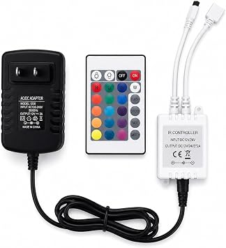 24 Key LED Strip Lights IR Remote Controller, Wireless Rectifier Control Box, DC 12V 3A Power Supply Plug Adapter for 2835 3528 5050 RGB LED Strip Lights Flexible Tape Lighting