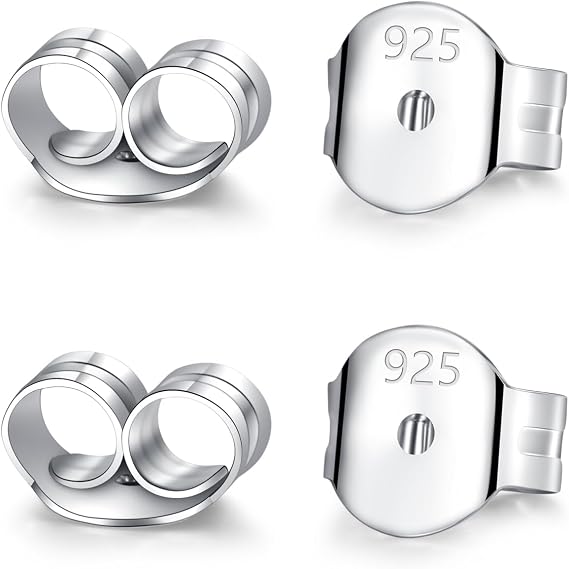 Silver Earrings Backs for Studs Butterfly 2 Pairs (BF-0.8mm White)