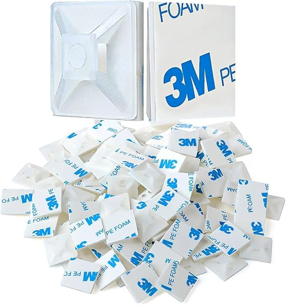XHF 200 PCS 1/2" White Self Adhesive Cable Zip Tie Mounts Wire Cable Clips Holders Management Anchors Organizer Holders Squares(HS-100)