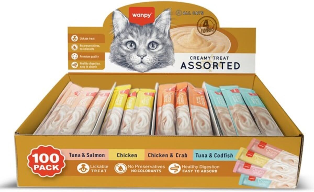Wanpy Karışık 4 Lezzet 100'Lü Krema Kedi Ödülü 100 * 14 Gr Kedi Maması