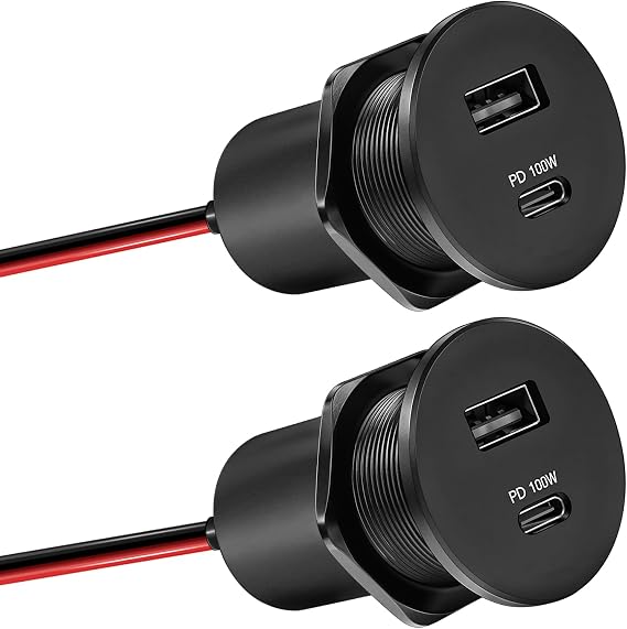 12V Aluminum USB Outlet 100W PD3.1 Type-C & 18W QC3.0 USB-C Laptop Charger Socket Dual Port Fast Charging Recessed Mount Car Charger Replacement for RV Camper Trailer Truck Boat Car (2 Pcs)