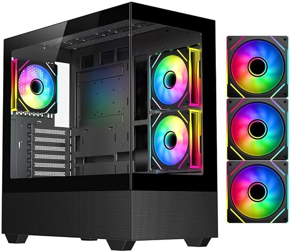 DIYPC ARGB-N5-BK Black USB3.0 / Type C ATX Mid Tower Gaming Computer Case w/2 x Tempered Glass Side Panel and 3 x ARGB PWM Fans Pre-Installed, Support BTF Back Plug MB