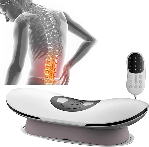 Waist Massage - Electric Heated Lumbar Massager for Waist Back Pain, 26 Oscillating Lumbar Traction Massager, Heating, Vibrating and Adjustable Back Stretcher (White)