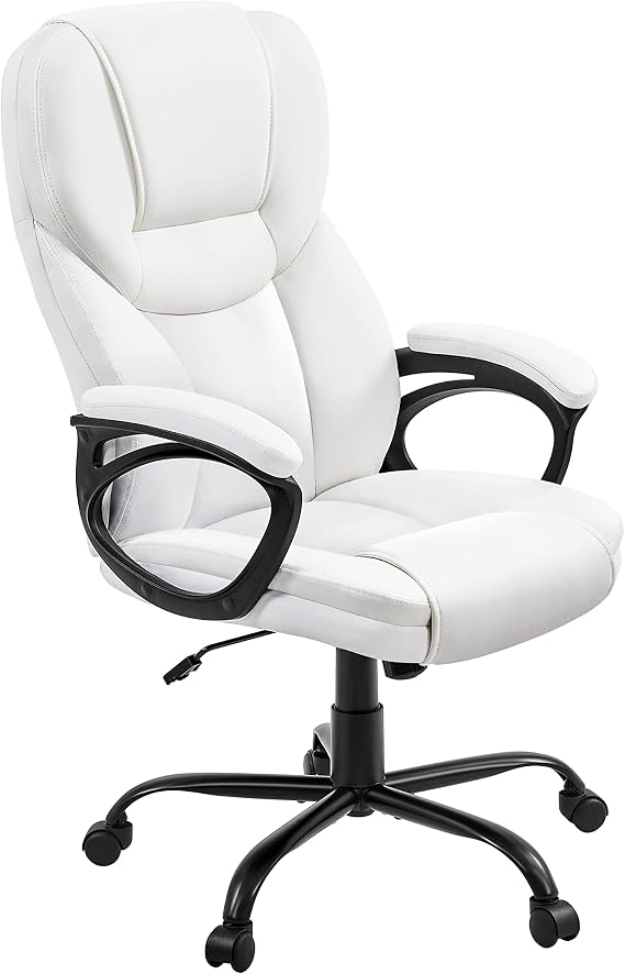 Yaheetech Executive Office Chair High Back PU Leather Adjustable Seat White
