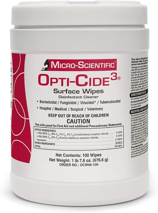 Micro-Scientific Opti-Cide3 Medical Disinfecting Wipes Healthcare Grade Disinfectant Cleaner Surface Wipes - OCW06-100