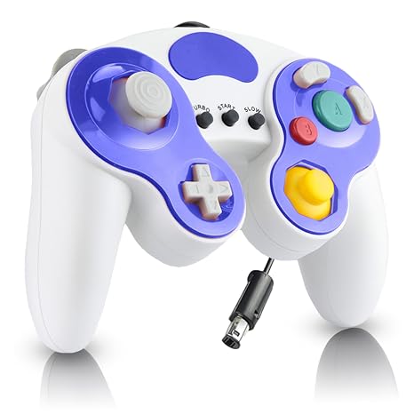 YSDZSW Upgraded Wired Controller for Wii/GameCube TURBO Game Controller Compatible with GC/Wii Games (White-Blue)