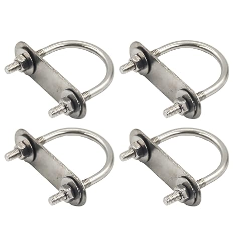 4 Pcs M6 Round U-Bolts 1.5 inch (38 mm) Inside Width 58 mm Long 304 Stainless Steel U-Bolts with Nuts, Plate, Washer