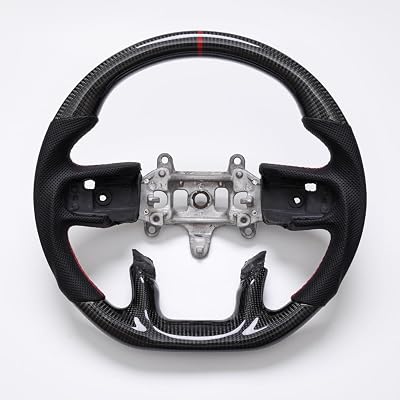REVOLVE Steering Wheel, Real Carbon Fiber Wheated D-Type Racing Design Flat Bottom Replacement Car Steering Wheel Nappa Perforated Leather for Dodge Ram 1500 2500 3500 TRX SRT 2019-2024