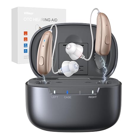 OTC Hearing Aids for Seniors - Invisible BTE Rechargeable Hearing Aids with AI Noise Canceling for Hearing Loss. Clear TV & Conversations, IP65 Waterploof, 100H Playtime, Auto On/Off