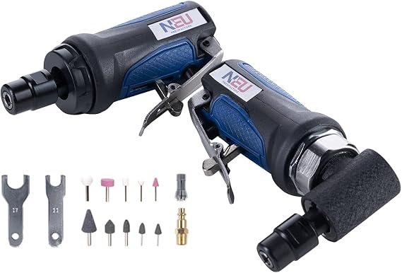 Air die grinder, NEU PNEUPACTURE die grinder set, straight/angle mini die grinder set, with 1/4 and 1/8 inch collets, apply to working in tight spaces