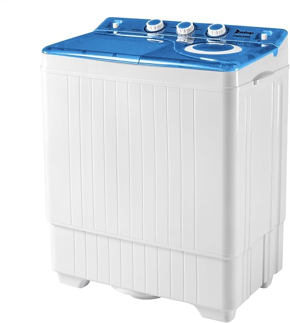 LEADZM 26LBS Portable Washing Machine, Washer(18Lbs) and Spinner(8Lbs), Mini Compact Twin Tub Washer and Dryer Combo with Pump Draining, Great for Dorms Apartments RV Camping (White & Blue)